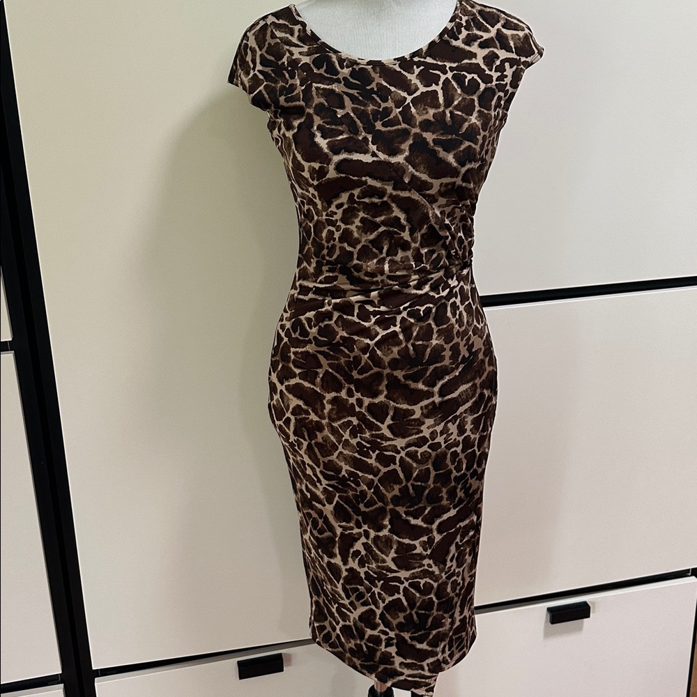 Rafaella stretchy midi leopard print dress faux wrap